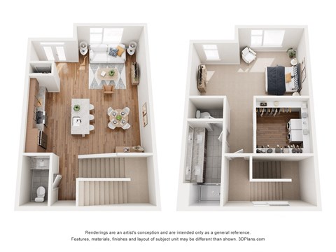 Floor plan for 1 bed, 1.5 baths, 1350 sqft